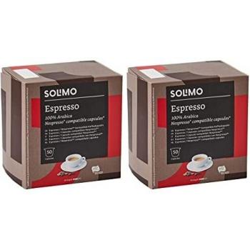 Marca Amazon - Solimo Cápsulas de café Espresso compatibles con Nespresso, 100 cápsulas