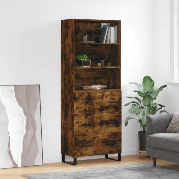 Aparador alto de madera contrachapada en roble ahumado 69,5x34x180 cm multicapa