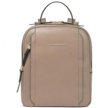 Piquadro Women's Leather Circle Backpack 32 cm - Stylish Beige and Taupe Design for Tablets