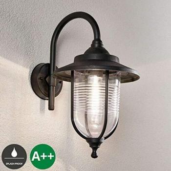 Aplique de pared exterior Naisha, moderno, plástico negro, 1 llama E27, dimmable, difusor con ranuras
