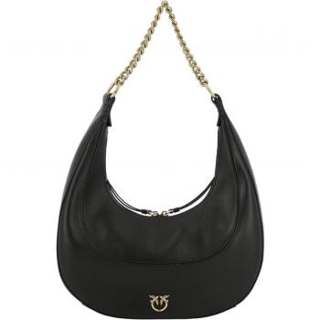 Pinko Women's Brioche Leather Hobo Bag in Black | 101526A0QO Color Z99Q, Shoulder Bags, female, Black, Size: ONE SIZE, Black Leather Shoulder Bag Zip Fastening