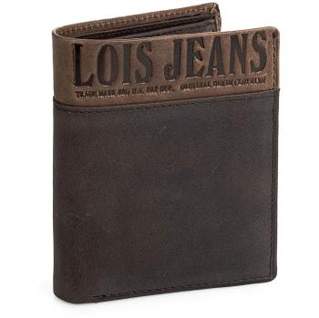 Lois - 12420 Cartera Monedero Billetero Tarjetero para Hombre de Piel Vertical. Porta Monedas con Clip. Compartimentos para Tarjetas, documentación y Billetes, Color Marron Oscuro-Marron