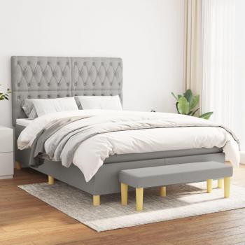 Cama box spring de muelles con colchón de tela gris claro 140x200 cm