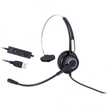 LEDLUX VH500S - Auriculares monoaurales con USB, micrófono profesional para PC portátil, empresa, oficina, centro de atención al cliente, Skype, uso empresarial