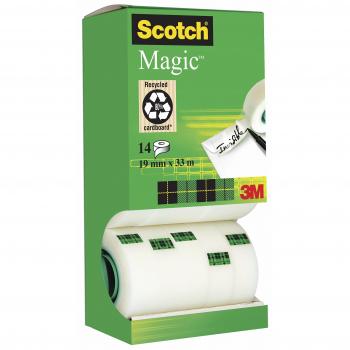 Scotch Magic Cinta Adhesiva Invisible, Paquete de 14 Rollos de 19 mm x 33 m, Cinta Adhesiva de Uso General para Reparación, Etiquetado y Sellado de Paquetes y Documentos