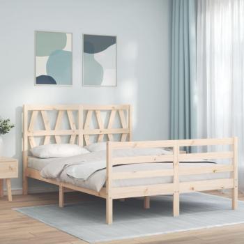 Cama de matrimonio con estructura de madera maciza y doble cabecero en color marrón