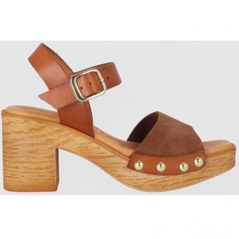 Sandalias de tacón de mujer de piel con cierre de hebilla