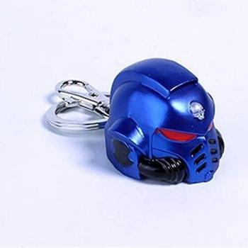 Warhammer 40K Metal Keychain - Space Marine Primaris Helmet Ultramarine