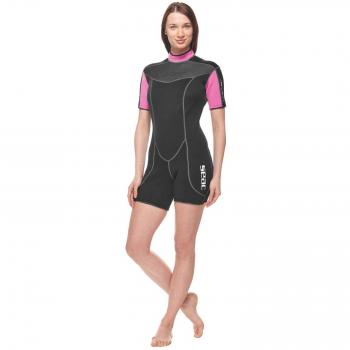 SEAC Sense Short Lady Traje Húmedo, Mujer, Negro y Rosa, XXL