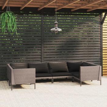 6-Piece Dark Grey Poly Rattan Garden Lounge Set with Cushions