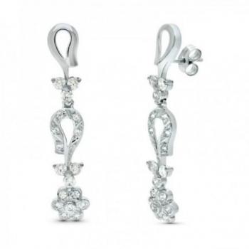 Pendientes largos de oro blanco de 18k con circonitas