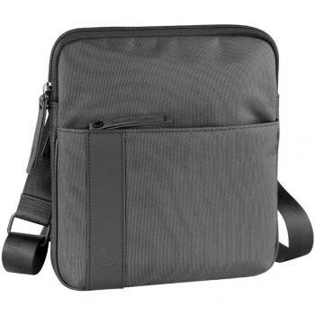 Bolso Bandolera Bugatti Domani Mediano de Cuero Gris para Hombre y Mujer con Cremallera