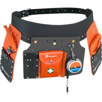 Cinturón de herramientas completo Husqvarna con múltiples bolsillos, ajustable, fabricado en material resistente y duradero, ideal para profesionales y aficionados al bricolaje