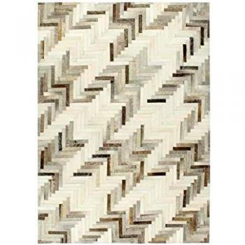 vidaXL Alfombra de Pelo de Piel auténtica, Patchwork, 80 x 150 cm, Color Gris y Blanco