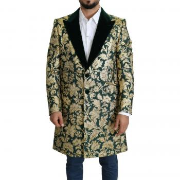 DOLCE & GABBANA Sicilia Green Gold Jacquard Long Coat - IT52 | XL