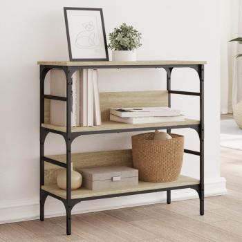 Mesa consola de madera de ingeniería 75x32x75 cm en negro, roble sonoma y roble ahumado - mesa de sofá, mesa de entrada para salón, consola de entrada, mueble recibidor, mesita auxiliar
