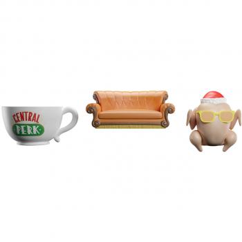 Grupo Erik Set Adornos Decoración árbol de Navidad - 3 Figuras Friends Diferentes (Pavo, Sofá y Taza Central Perk) - Merchandising Oficial
