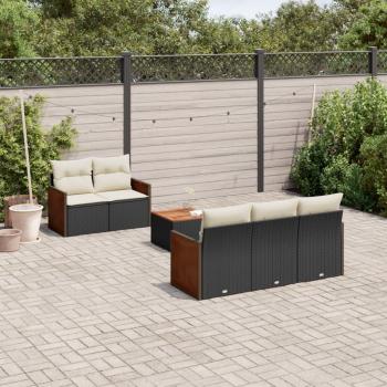 6-Piece Black Poly Rattan Garden Sofa Set with Cushions