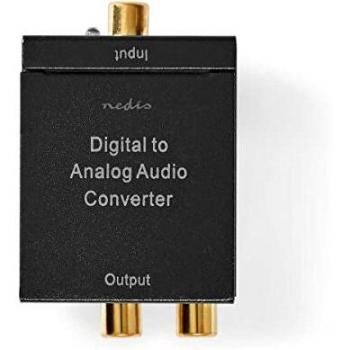 Convertidor de Audio Digital a Analógico Nedis ACON2510BK con Entrada RCA Digital y TosLink, Salida Dual RCA y Jack de 3.5mm, Amplificador Integrado, Automático, Color Negro