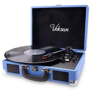 VOKSUN Tocadiscos, Bluetooth Tocadiscos Vinilo con 2 Altavoces incorporados, Reproductor de 3 Velocidades par 33/45/78 RPM, Admite Salida Salida Aux in/Transcripción de Vinilo a Mp3