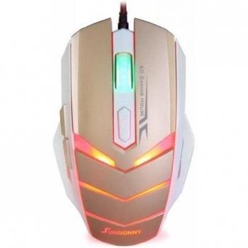 Qisan 600 ~ 1000 ~ 1600DPI/6 Botones/rojo LED Luz TM50 USB conectividad Gaming Ratón Weisse und Golden