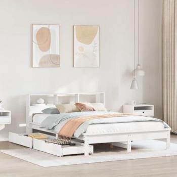 Cama Librería sin Colchón Blanca 140x200 cm Madera Maciza de Pino
