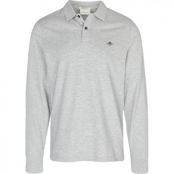Polo GANT Hombre Regular Fit Manga Larga Piqué Rugger Logo Shield Color Gris Melange Talla XXXL