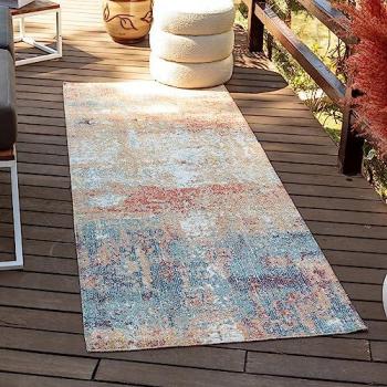 Alfombra Exterior/Interior Surya MIJEK, Diseño Abstracto Moderno en Rojo y Azul, 80 x 220 cm, Resistente a Rayos UV y Manchas, Altura de 6 mm