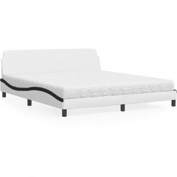 Cama con colchón de cuero sintético negro y blanco 180x200 cm