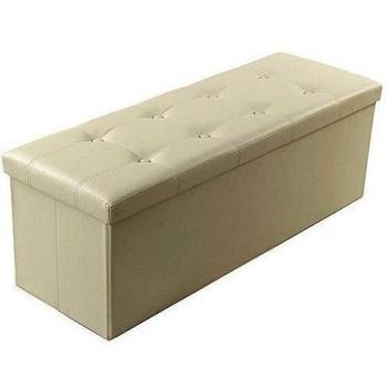 SONGMICS Puff Almancenaje, Banco Almacenaje con Tapa, para Dormitorio Pasillo Sala de Estar, Capacidad de 120 litros, Soporta hasta 300 kg, Beige LSF70M