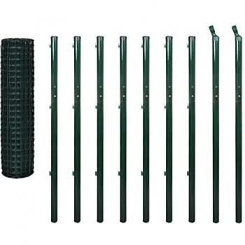 vidaXL Set de Euro-Valla con Estacas de Tierra Panel Vallado Cercado Jardín Patio Exterior Terraza al Aire Libre Plantas Longitud 10x1,7 m Acero Verde
