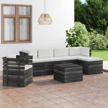 Sofá de jardín 7 Pcs con cojines sólidos de madera maciza de pino