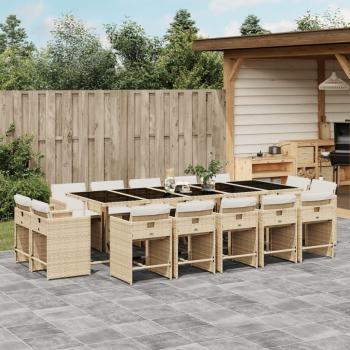 15-Piece Beige Poly Rattan Garden Dining Set with Cushions