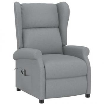 Sillón orejero reclinable eléctrico de tela gris claro con función de masaje y reposapiés ajustable