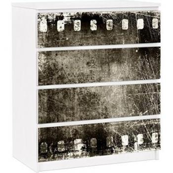 Vinilo adhesivo para muebles IKEA - Malm Dresser 4xDrawers - Vintage Film, Tamaño:4 veces 20cm x 80cm