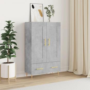 Aparador alto de madera de ingeniería 69,5x31x115 cm con acabado en gris hormigón, mueble de almacenaje para salón, armarios con puertas y cajón de madera, buffet moderno, armario auxiliar y