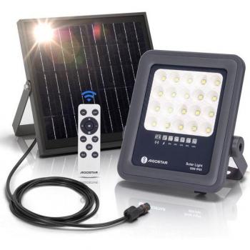 Proyector LED Solar Aigostar 50W con Control Remoto, 500lm, Luz Blanca Fría 6500K, IP65, Cable de 2m