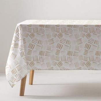 GAMUSI - Mantel antimanchas impermeable Print algodón tacto tela caída natural rectangular/cuadrado 140x240cm, color arena, geométrico, lavable