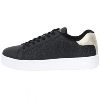 Zapatillas Armani Exchange para mujer negras con logo y diseño geométrico, planas y con cordones