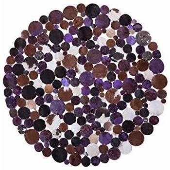 Alfombra Redonda de Piel Patchwork Multicolor Violeta Ø 140 cm Elaborada a Mano Sorgun