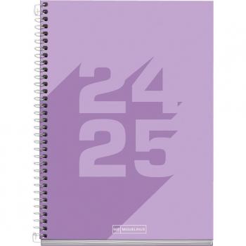 Agenda Escolar Miquelrius Basic Malva 2024-2025, tamaño 150x213mm, formato semana vista, en castellano e inglés
