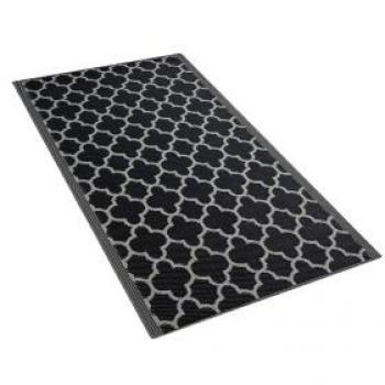 Alfombra de Exterior Sintética Negra 90 x 180 cm Patrón Cuadrifolio Surat