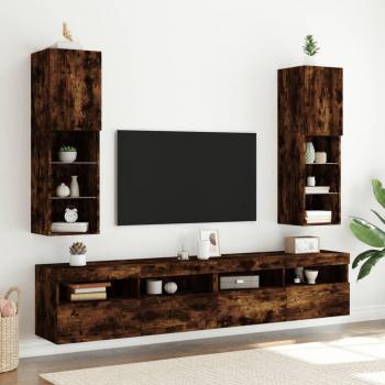 Mueble de TV con luces LED vidaXL, 2 unidades, dimensiones 30,5x30x102 cm, color roble ahumado, ideal para salón