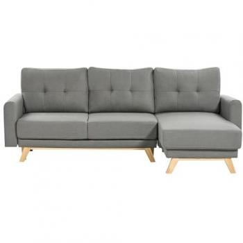 Sofá Cama Esquinero Izquierdo de Tela Gris con Función Extraíble, Respaldo Acolchado y Patas de Madera