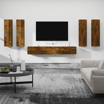 Set de muebles para TV 6 piezas madera contrachapada roble ahumado Marrón 30.5x30x110 cm