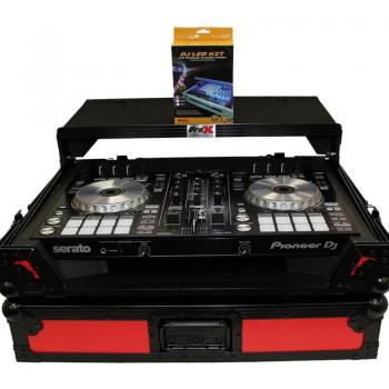 ProX XS-DDJSR2LT Case for DDJ-SR2 Controller with Laptop Shelf and LED Kit, Black/Red