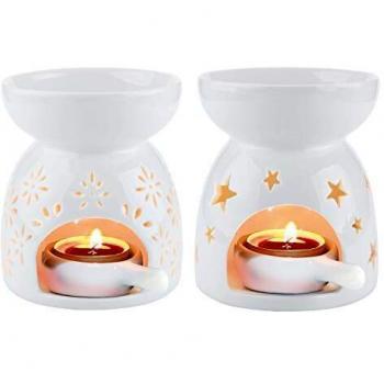 Rachel's Choice Cerámico Aromaterapia Esencial Quemador de Aceite Lámpara de Aroma Difusor Vela Tealight Holder Blanco Paquete de 2