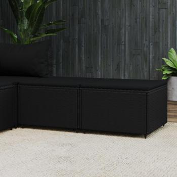 vidaXL Black Poly Rattan Garden Footrests with Cushions (Set of 2)