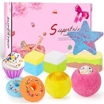 Supertrip Bombas de baño, 9PCS Set de regalo de bolas de baño hecho de aceites esenciales orgánicos naturales Regalos de San Valentín / Navidad / Cumpleaños para novias, madres, esposas, niñas