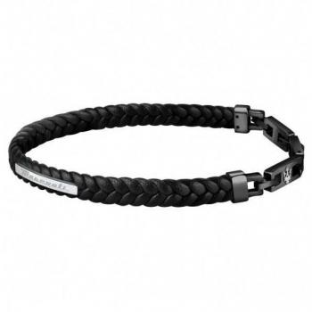 Pulsera de Hombre Maserati J de Cuero Reciclado y Acero en Negro y Plateado - 22.5cm